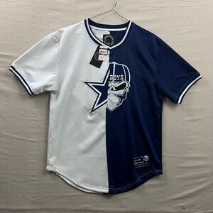 Maxi Milian Baseball Jersey Mens Large White Navy Split Graphic Number 21